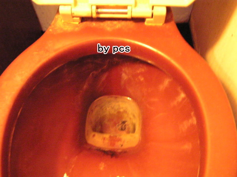 トイレのカラー便器に付着した超硬度の水アカ・尿石・カビ汚れ02