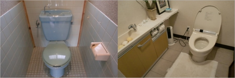 トイレのカラー便器に付着した超硬度の水アカ・尿石